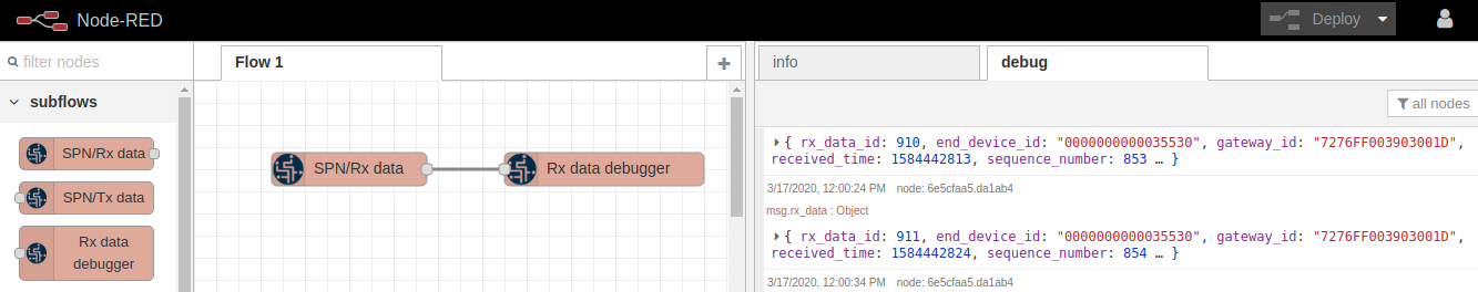 Node-RED, Rx data debugger